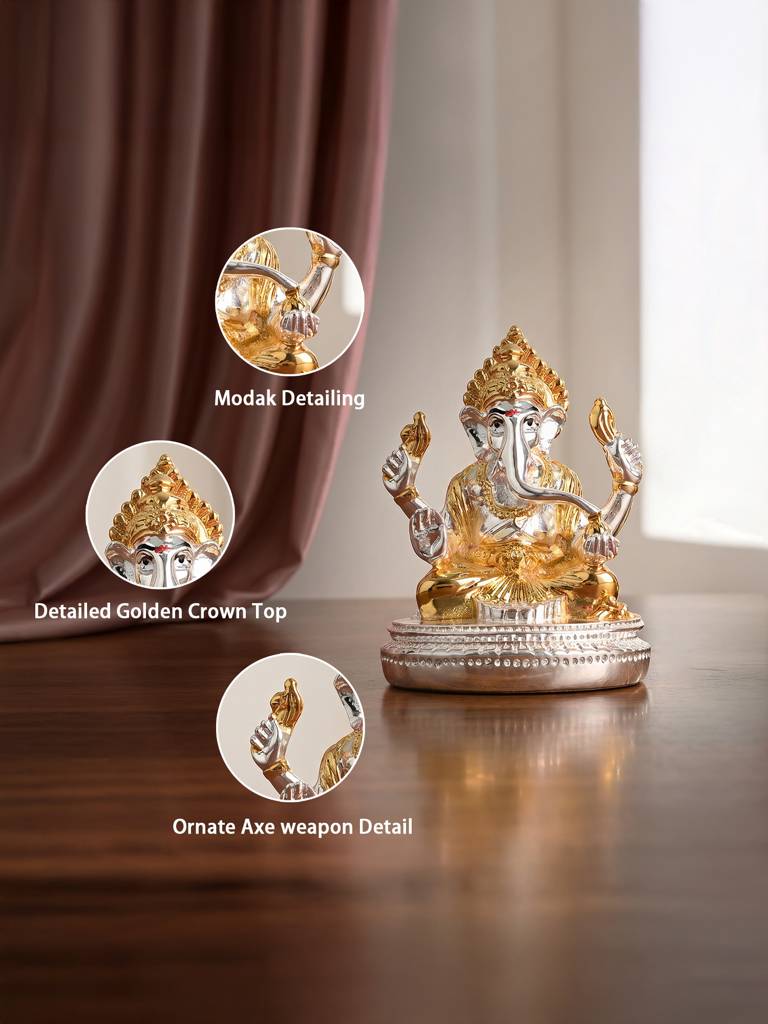 24K Gold Plated Dual Tone Ganesha Idol : HIGFT462