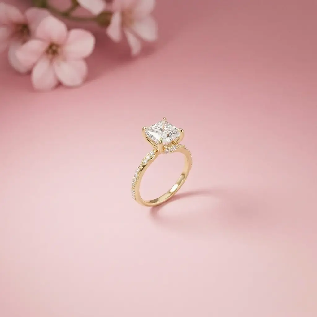 2.99Ct Moissanite Asscher Cut Pave Twist Ring : ZLM10020Y-10N