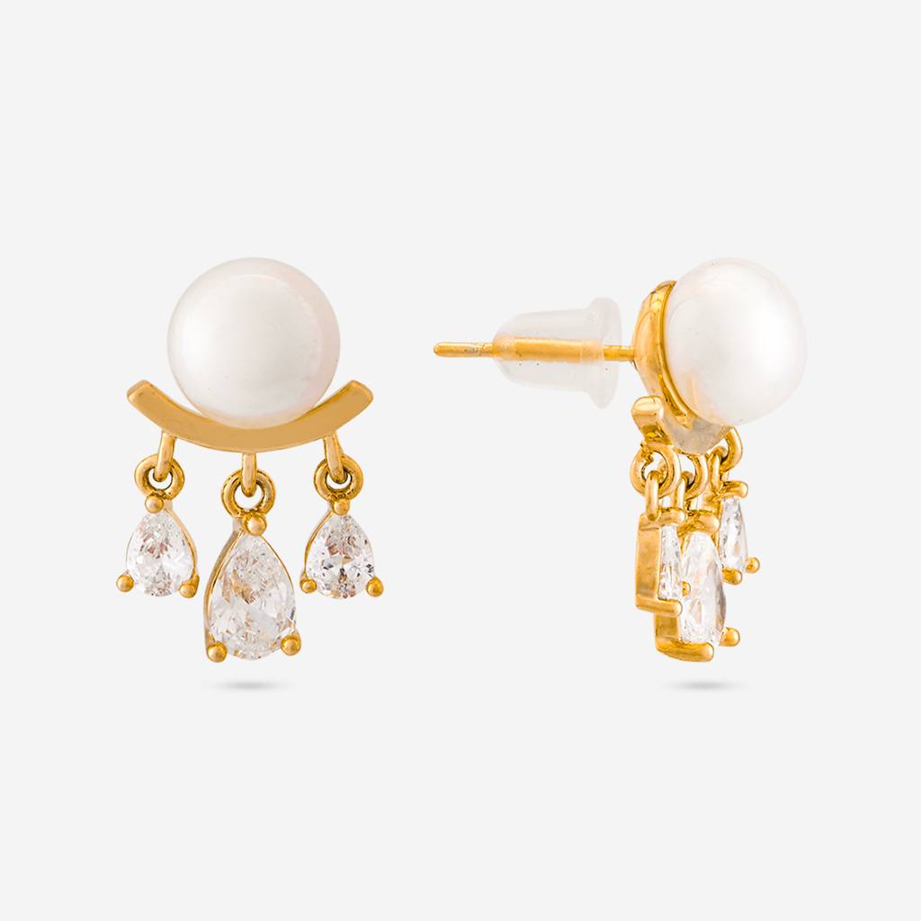 Pearl Gold - Plated Casual Wear Trendy Zircon Earring - 464755 : 464755