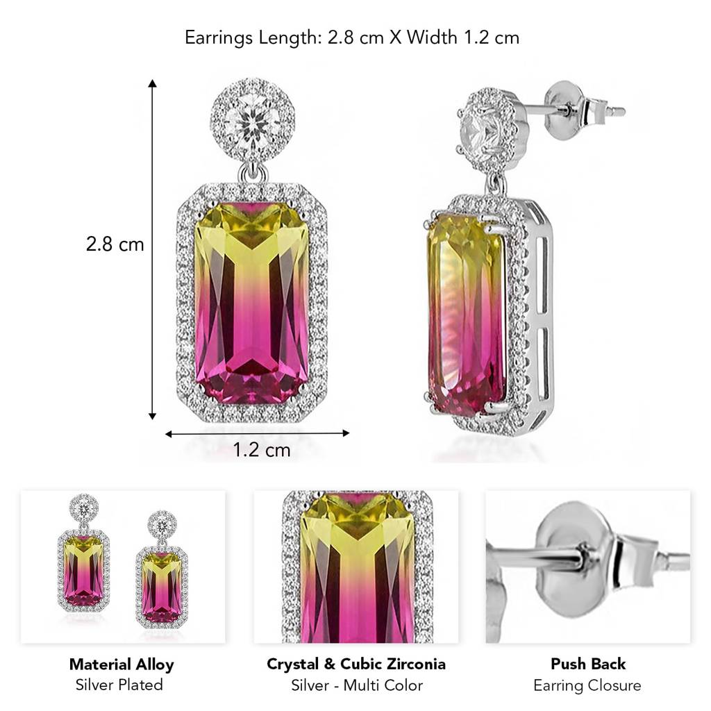 Silver Plated Multi Color Crystal & Cubic Zirconia Studded Fancy Stylish Drop Earrings Jewellery For Women & Girls : PX9E3155ML