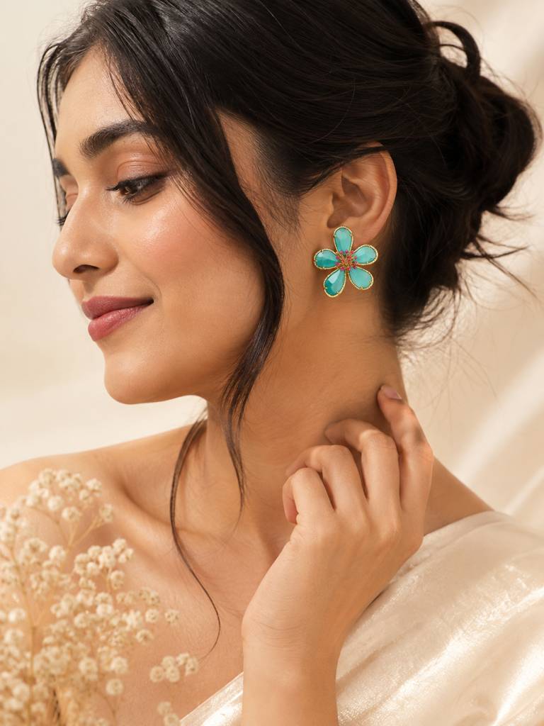 Turquoise Blossom Crystal Earring : AN-LJ-GR-0058-DE