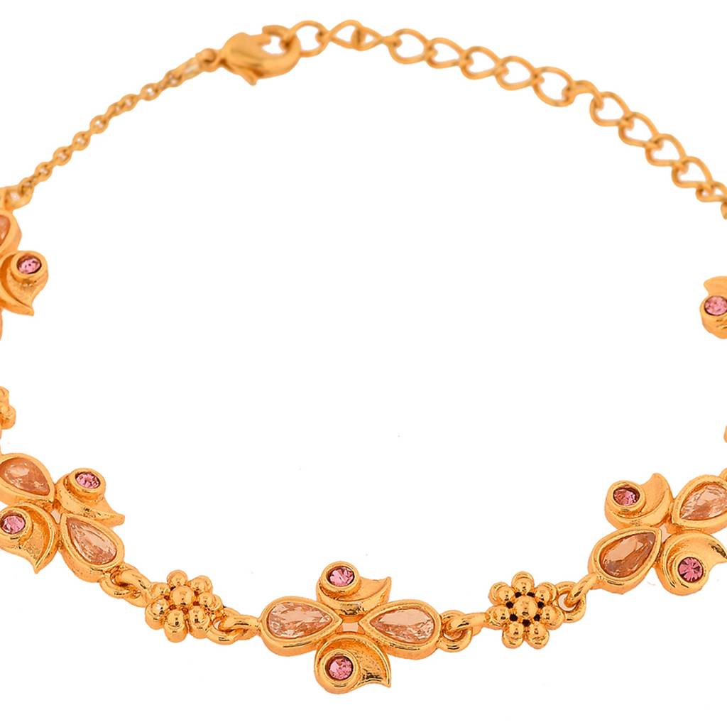 Abharan Teardrop Cut Pink Stones Gold Plated Bracelet : 8905124494099