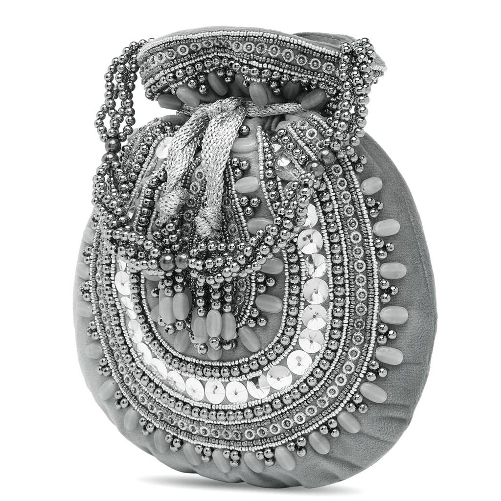 Potli Bags For Women Evening Bag Clutch Ethnic Bride Purse With Drawstring(P92Crm) : P92GRY