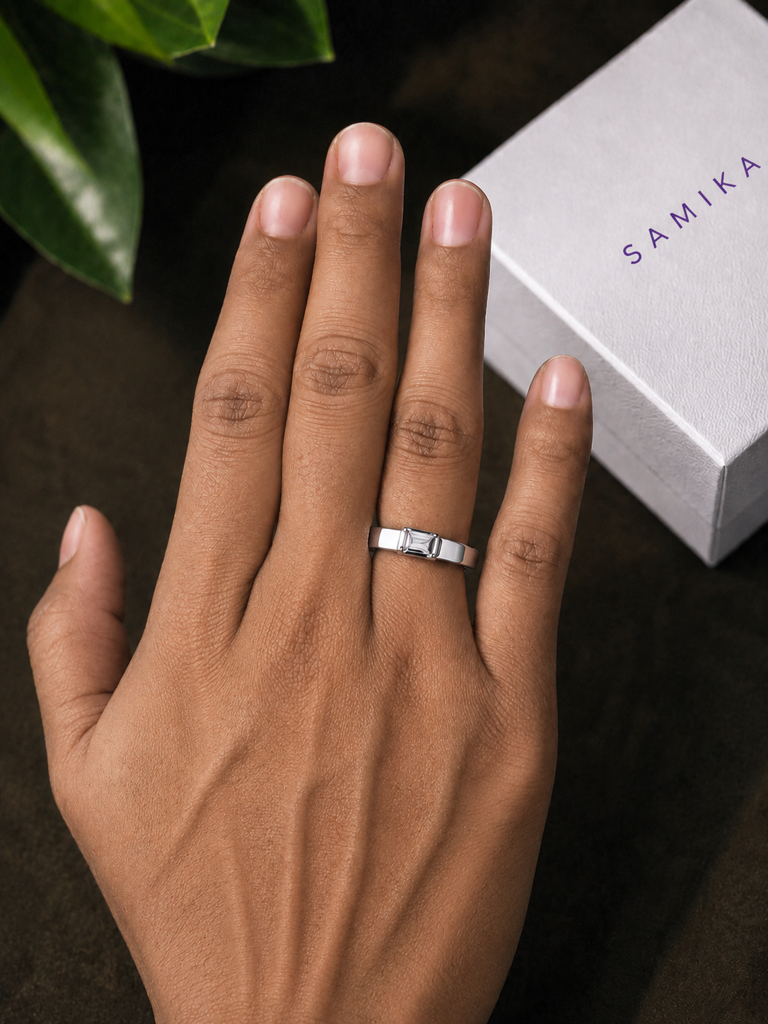 925 Sterling Silver Emerald Cut Solitaire Men'S Ring : SMK-M-RN-006