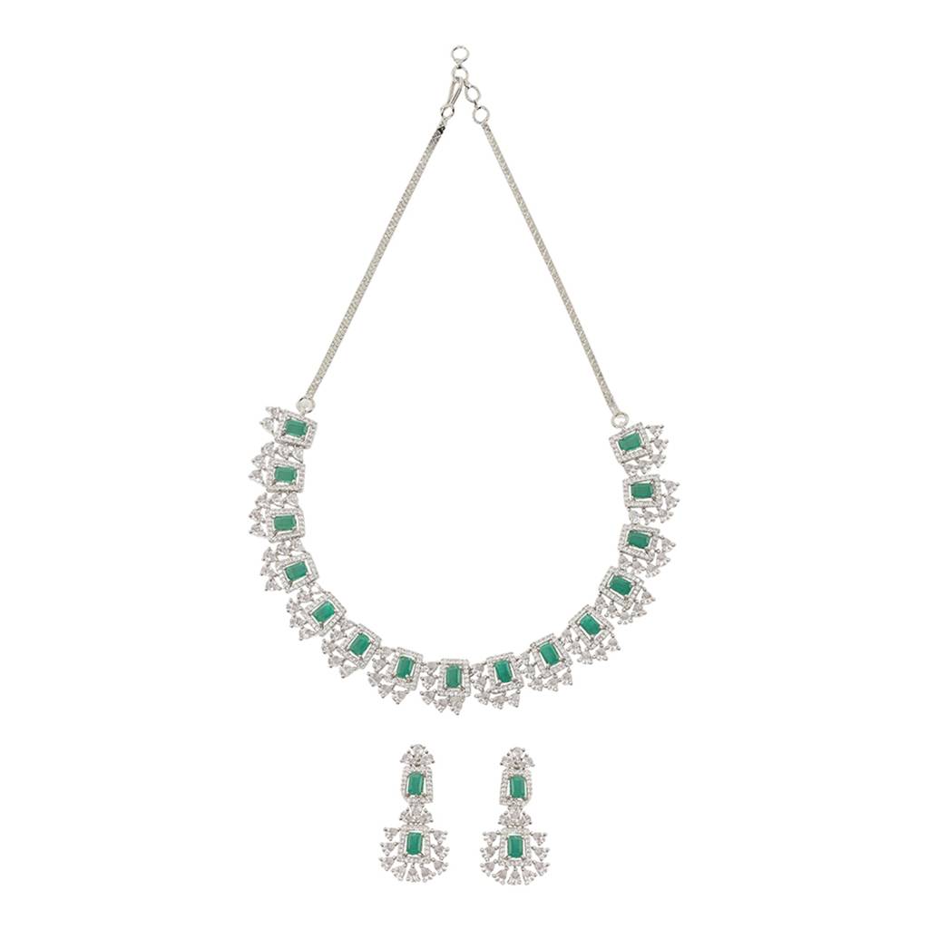 Green And White Cz Gems Necklace Set : 8905124460353