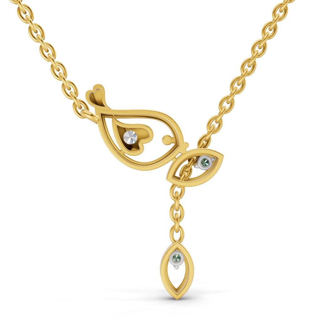 Lab Grown Diamond 0.07Ct 925 Sterling Silver Gold Plated Golden Petals Necklace : SQN19732-NK-925S-007CT