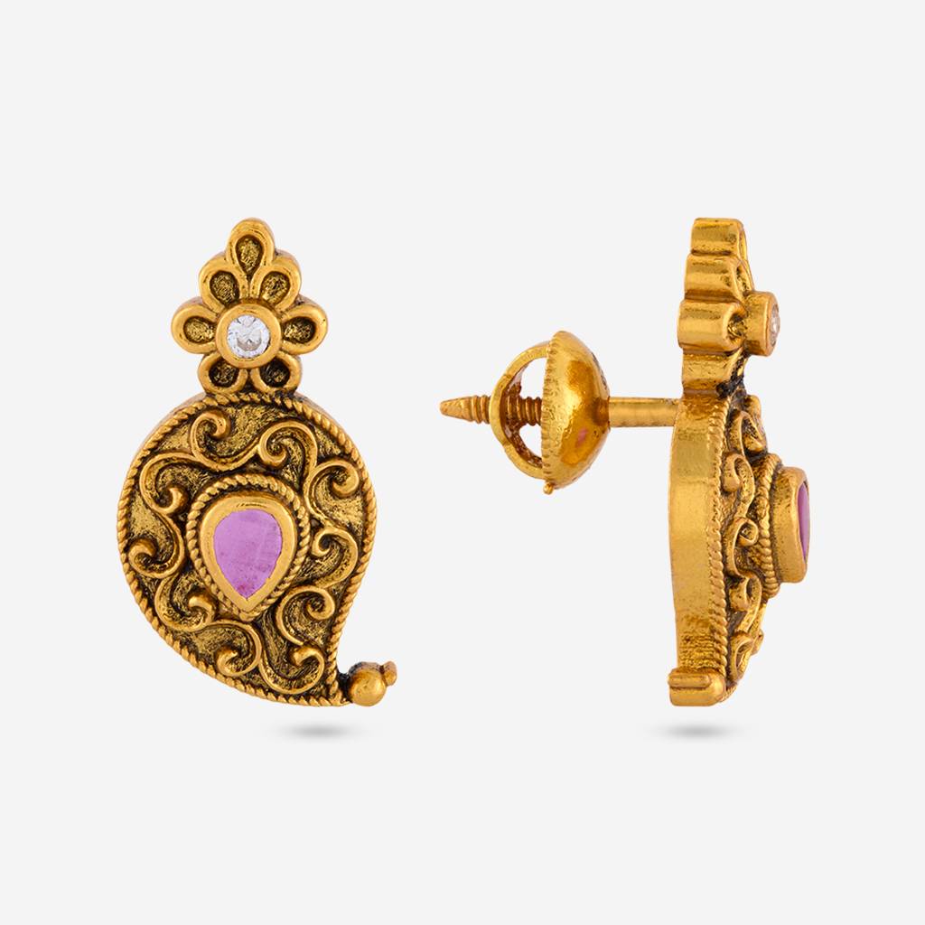 Ruby Oxidised Gold - Plated Festive Silver Temple Pendant Earring - 467800 : 467800