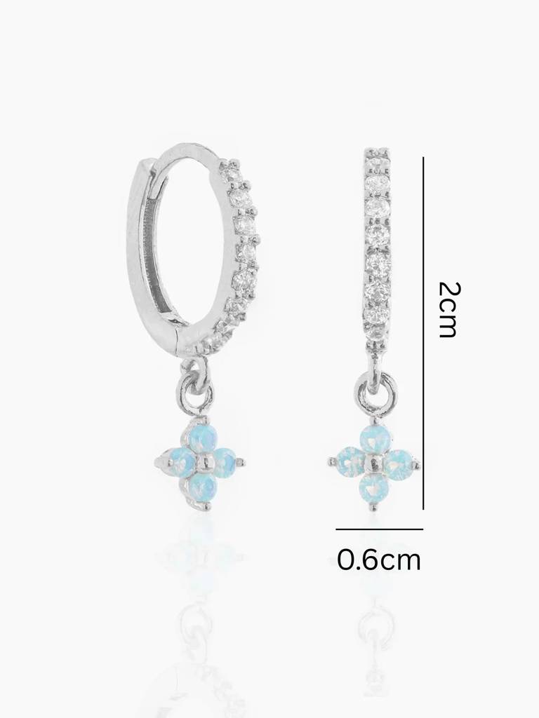 Blue Zircon Floral Hoop Drop Earrings Silver Plated Anti-Tarnish : AWU0125E028S