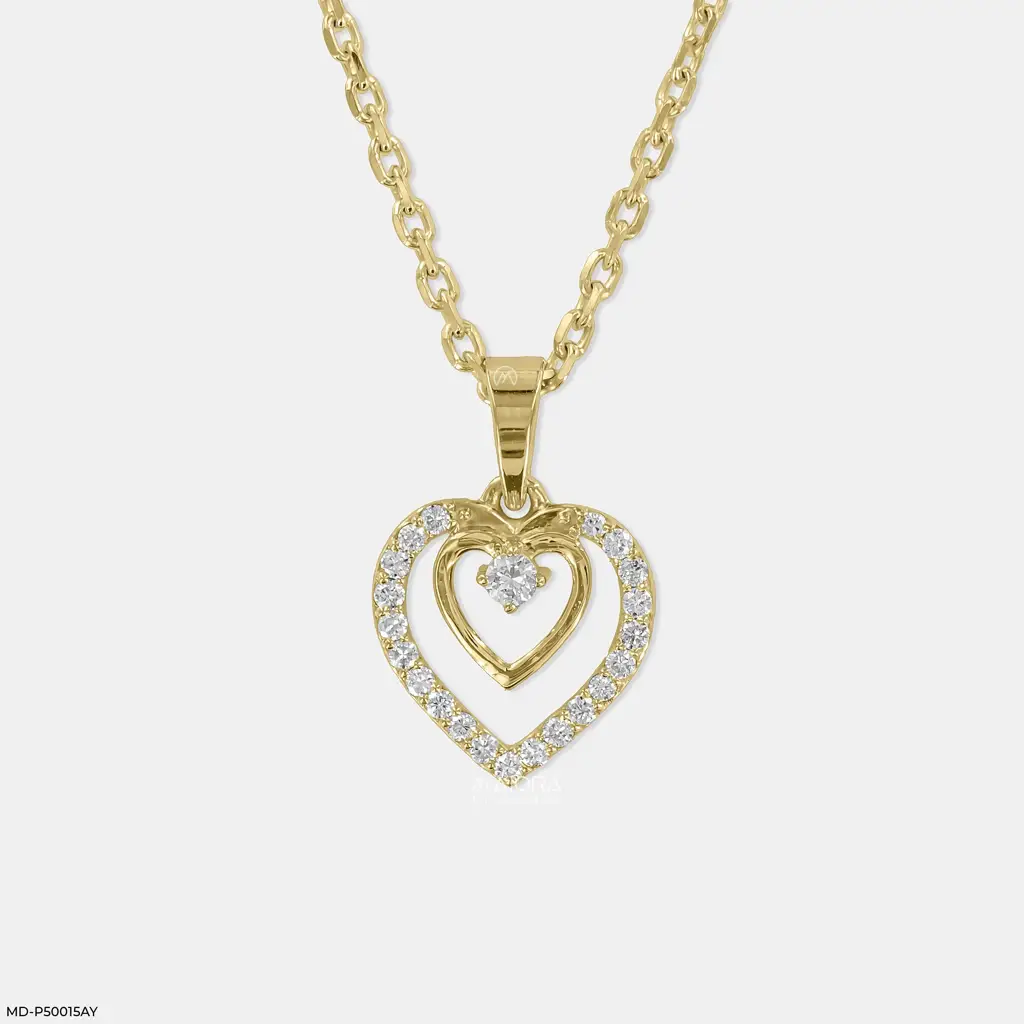 18K Yellow Gold Plated Sterling Silver Floating Double Heart Lab-Grown Diamond Pendant Necklace : MD-P50015AY