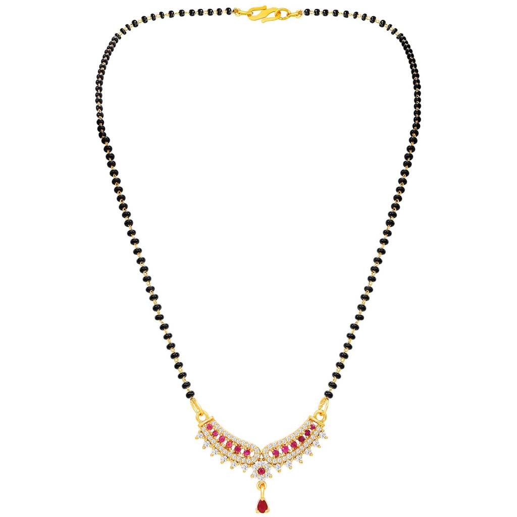 Gold Plated Rani Pink Cz Studded Elegant Mangalsutra For Women | Festive & Bridal Jewellery, Anniversary Birthda : PF04MS23RPW