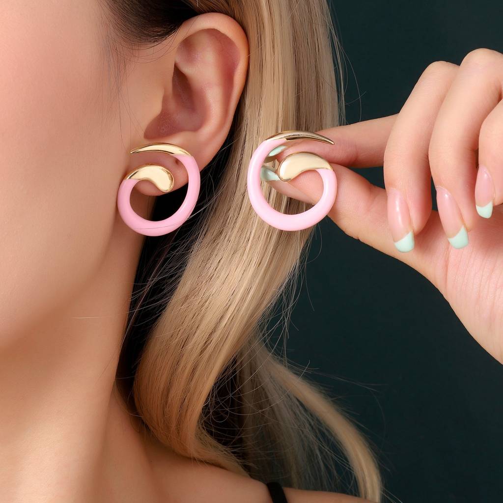 Pink Spiral Luxury Gold Earring : ES13415-G-PNK