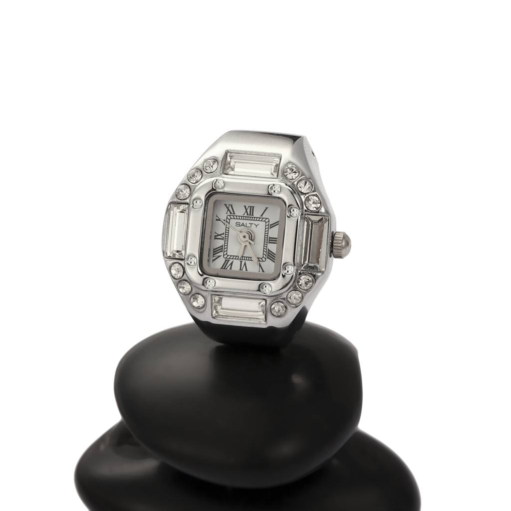 Crystal Time Watch Ring - White For Women & Girls : WTR-S-0047-S-WH