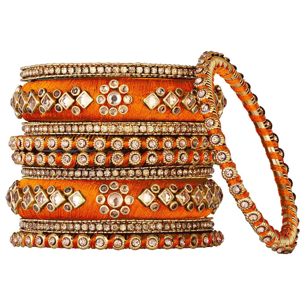 Peora Velvet Matching Fancy Silk Thread Chuda Bangle Set Navratri Gift For Women : PF51B46ORN