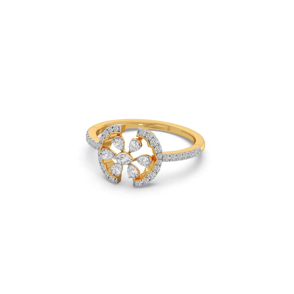 Open Floral Diamond Ring : LJ-R00654-09YGLGD-10