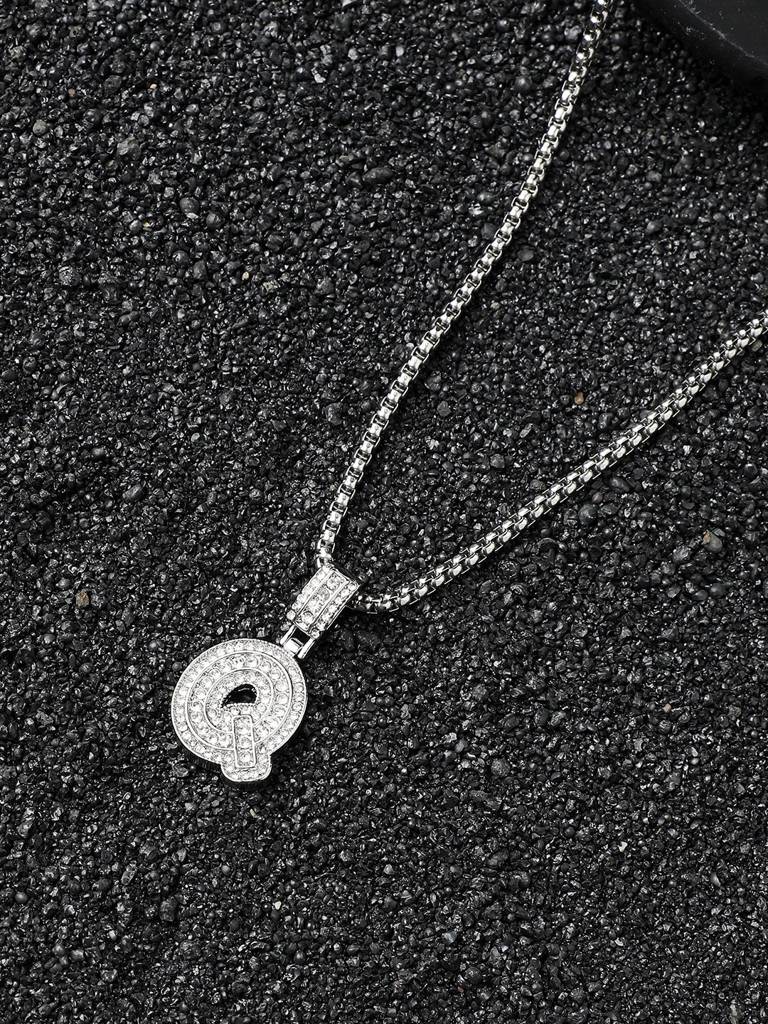 Men'S Embellished Alphabet Pendant Necklace - Silver : FANC1071-Q