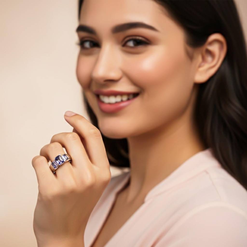 Silver Tanzanite Three-Stone Statement Ring : ZLR-1229-10