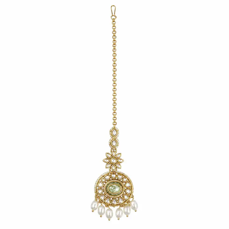 Royal Matte Finish Kundan Necklace Set | Pearl Drops | Floral Maangtikka Design : OSLFJ-016-IGWE-NKER