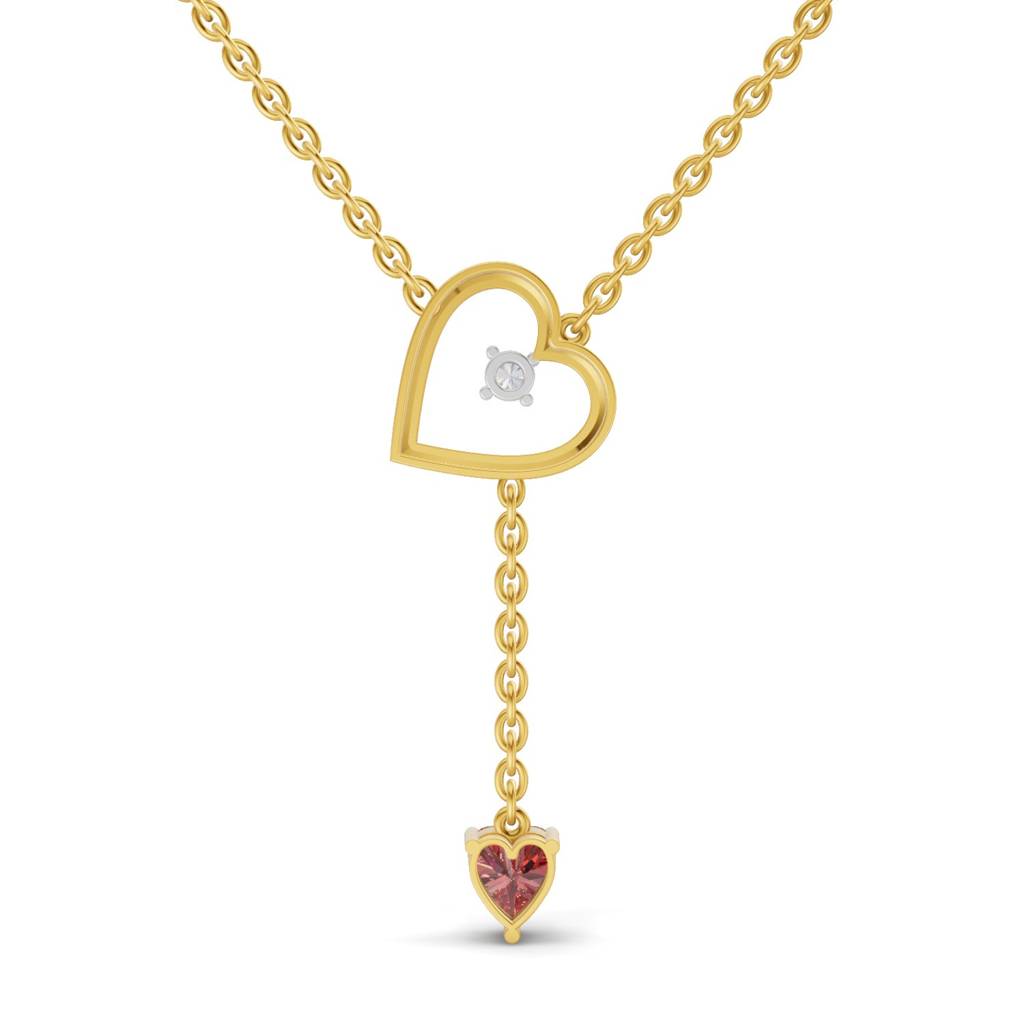Lab Grown Diamond 0.07Ct Round 925 Sterling Silver Gold Plated Heart Necklace : SQN19730-NK-925S-007CT