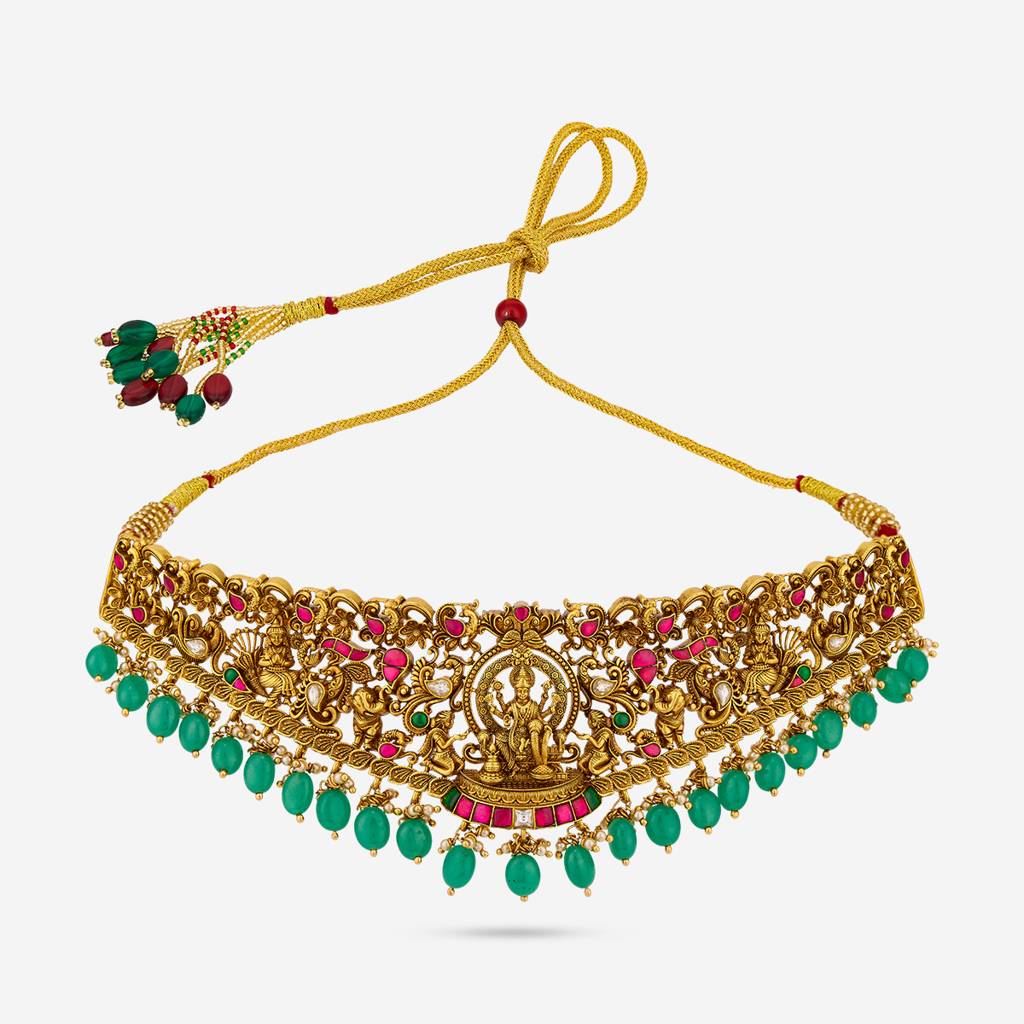 Ruby-Green Oxidised Gold - Plated Bridesmaid Temple Necklace - 449279 : 449279