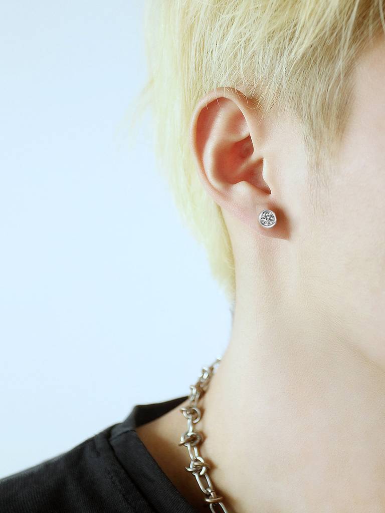 Combo Set Of Silver And Gold Plated Cubic Zirconia Studded Stud Earrings Jewellery Gift For Boys & Men : PX9ME44G-PX9ME46