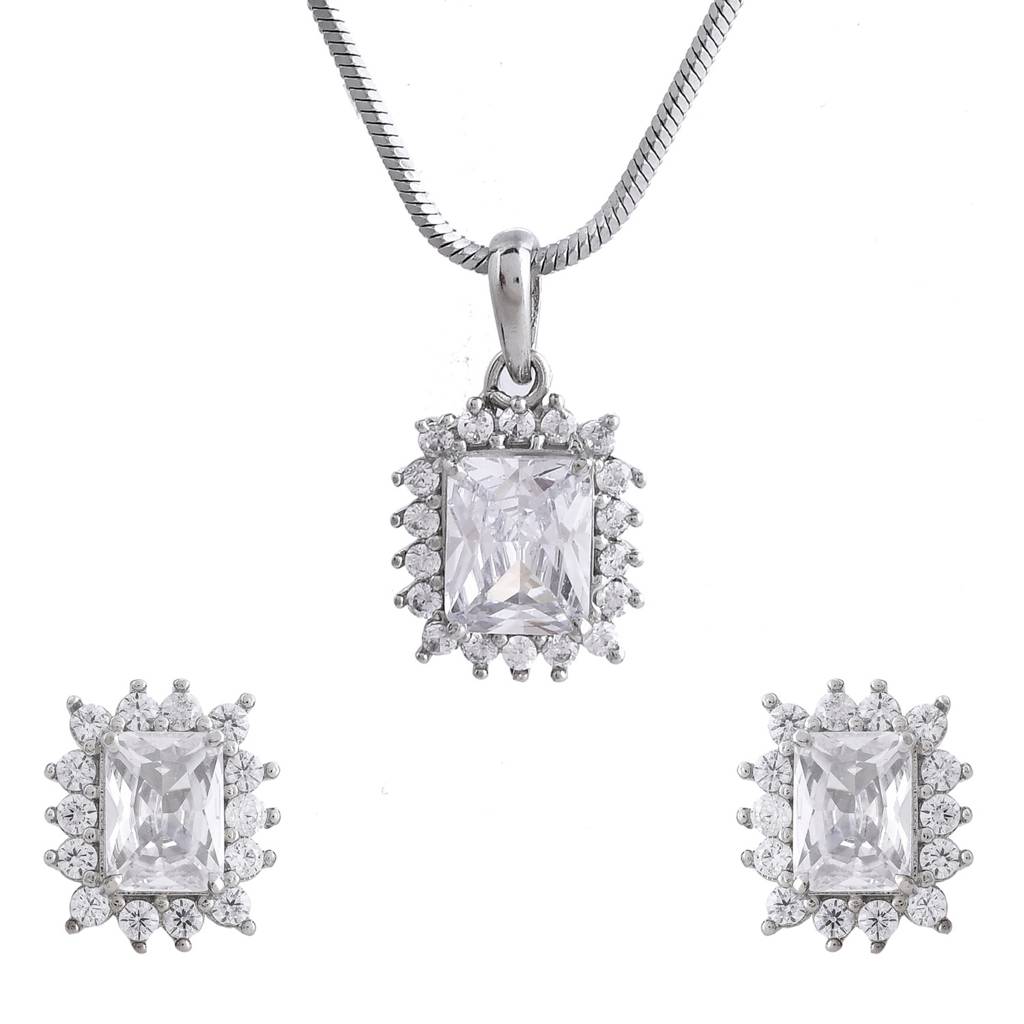 Sparkling Elegance Celestial Crystal American Diamond Pendant Set : 8905124552584