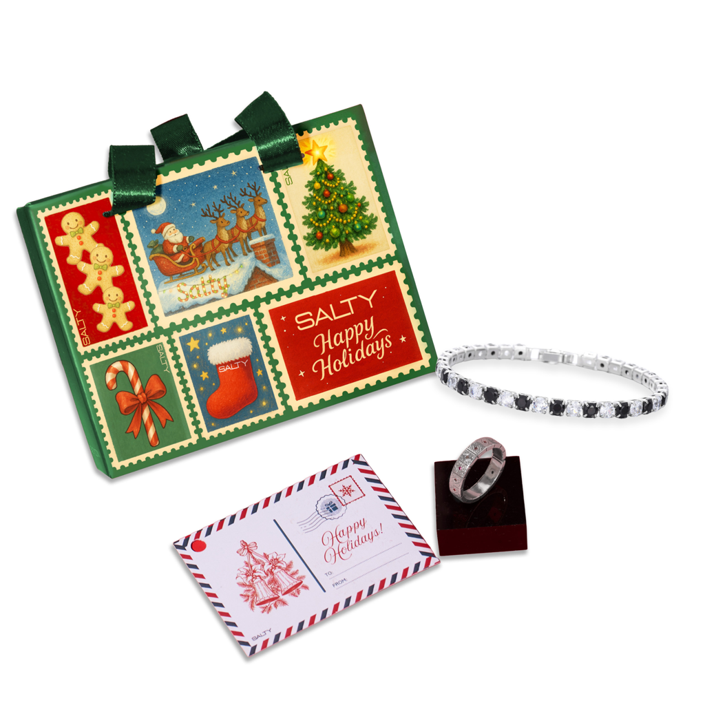 Salty Secret Santa Christmas Tennis Spark Gift Box For Men (Bracelet + Ring Set) : XMAS-ALPHA-BOX2