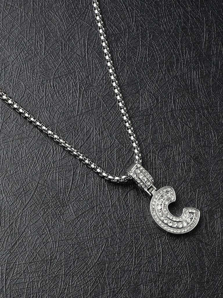 Men'S Embellished Alphabet Pendant Necklace - Silver : FANC1071-C