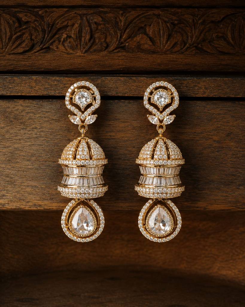 Gold Plated American Diamond Jhumka Earrings For Women : 100941_2