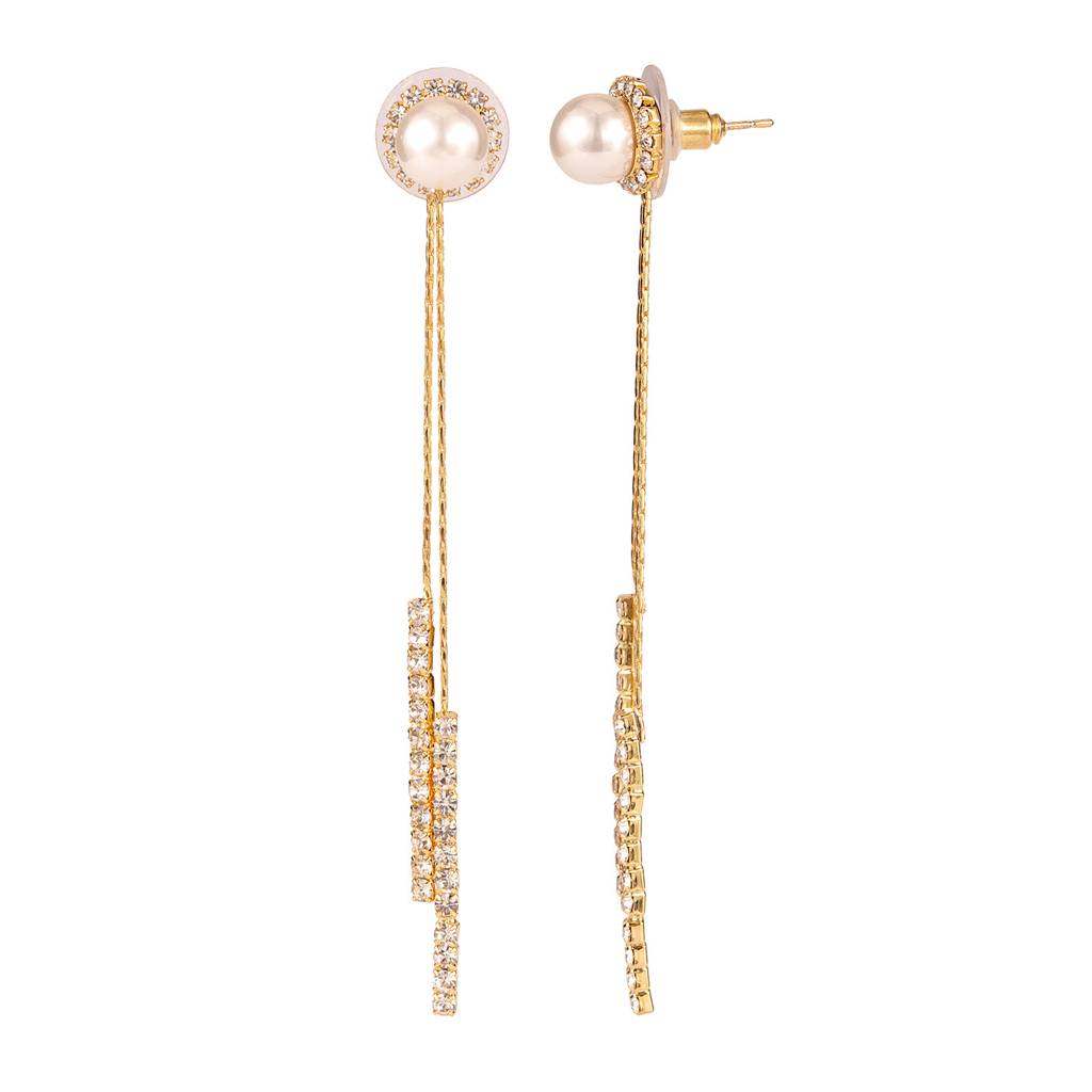 Korean Bling Pearl Gleam Tassel Earrings : 8905124563603