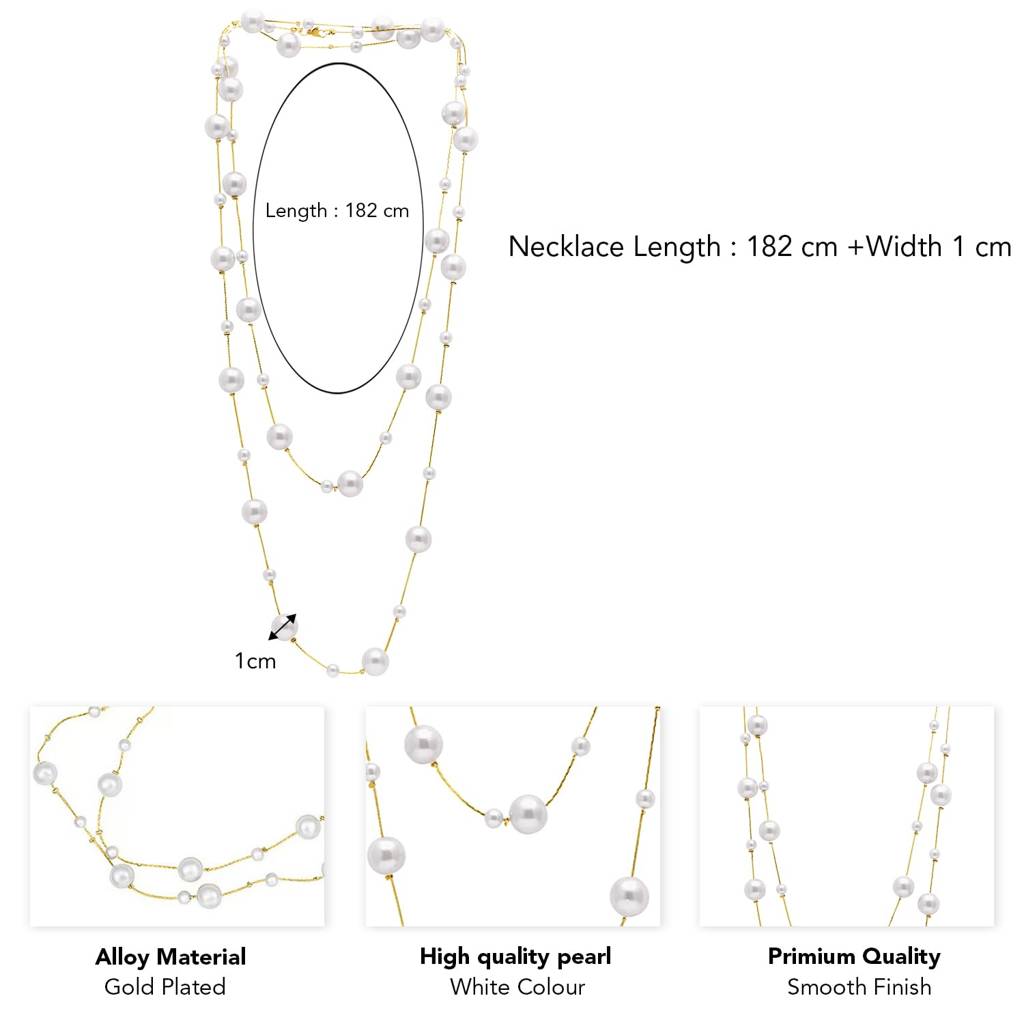 Gold Plated White Pearl Studded 3 Layer Necklace Stylish Jewellery Gift For Women & Girls : PX9N79