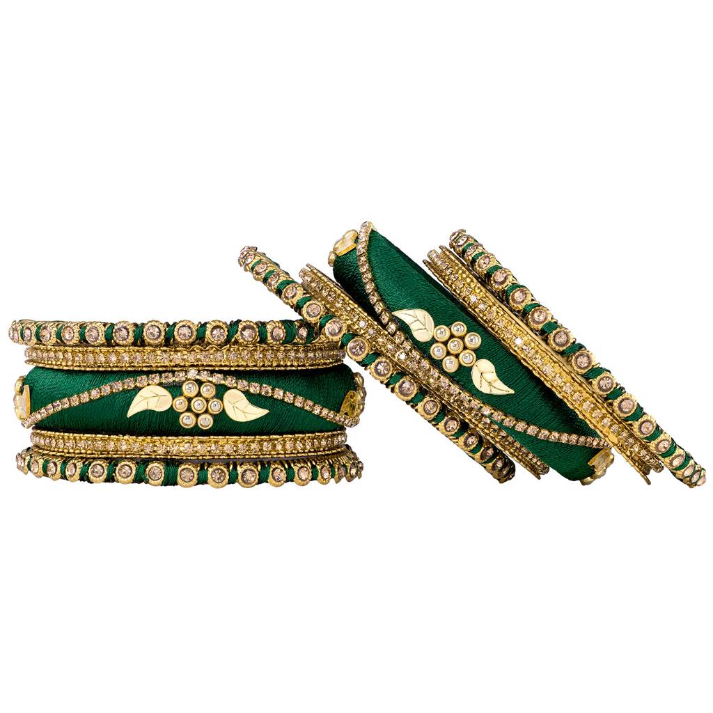 Thread & Stone Studded Chuda Bangle Set Ethnic Jewellery For Women Navratri Gift : PF51B85G