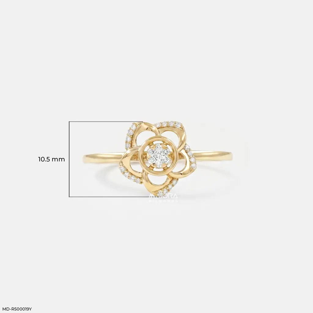 18K Yellow Gold Vermeil Layered Flower Lab-Grown Diamond Ring : MD-R500019Y
