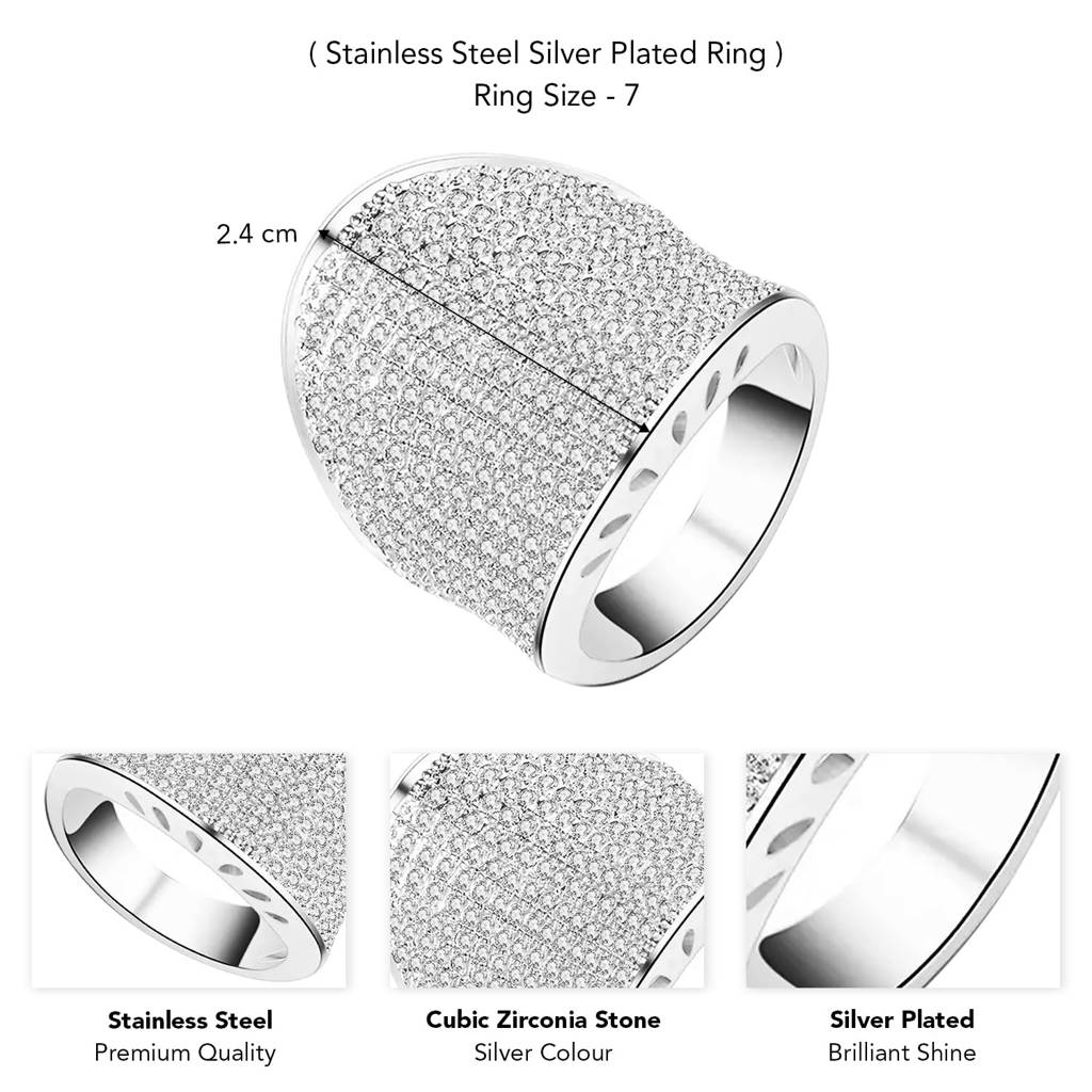 Silver Plated Cubic Zirconia Studded Finger Ring Contemporary Jewellery For Women & Girls (Us 7) : PX9R2024S-7