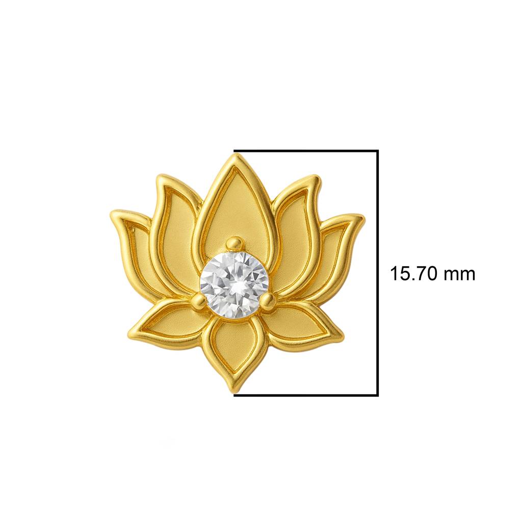 White Cz Center Lotus Flower Nose Pin 925 Sterling Silver Gold Plated : NP-0021-N-1-snp-0034