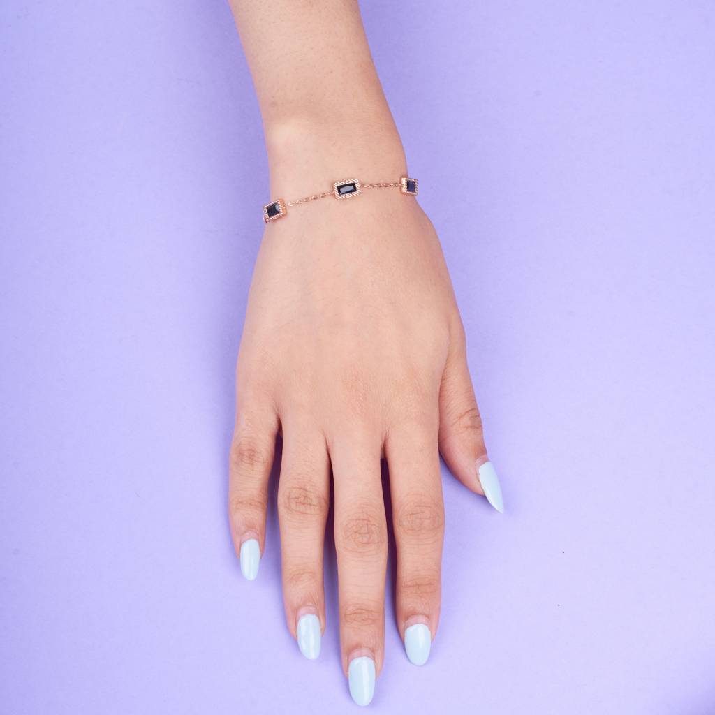 Black Gemstone Link Rosegold Bracelet : BS14011-RG-BLK