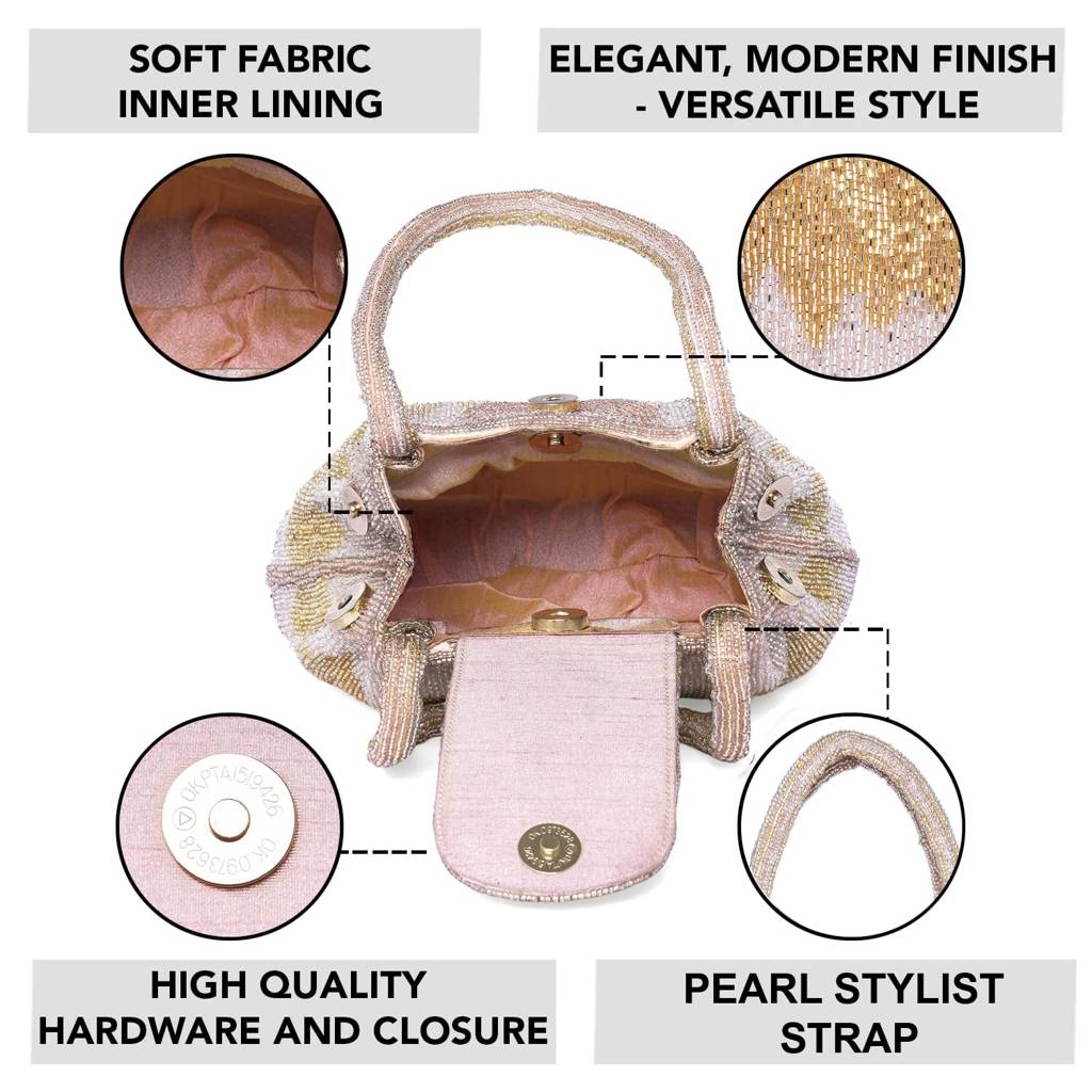 Potli Style Purses For Women Handmade Evening Handbag Stylish Bridal Fashion Wristlet Bag For Girls (P180C) : P180C