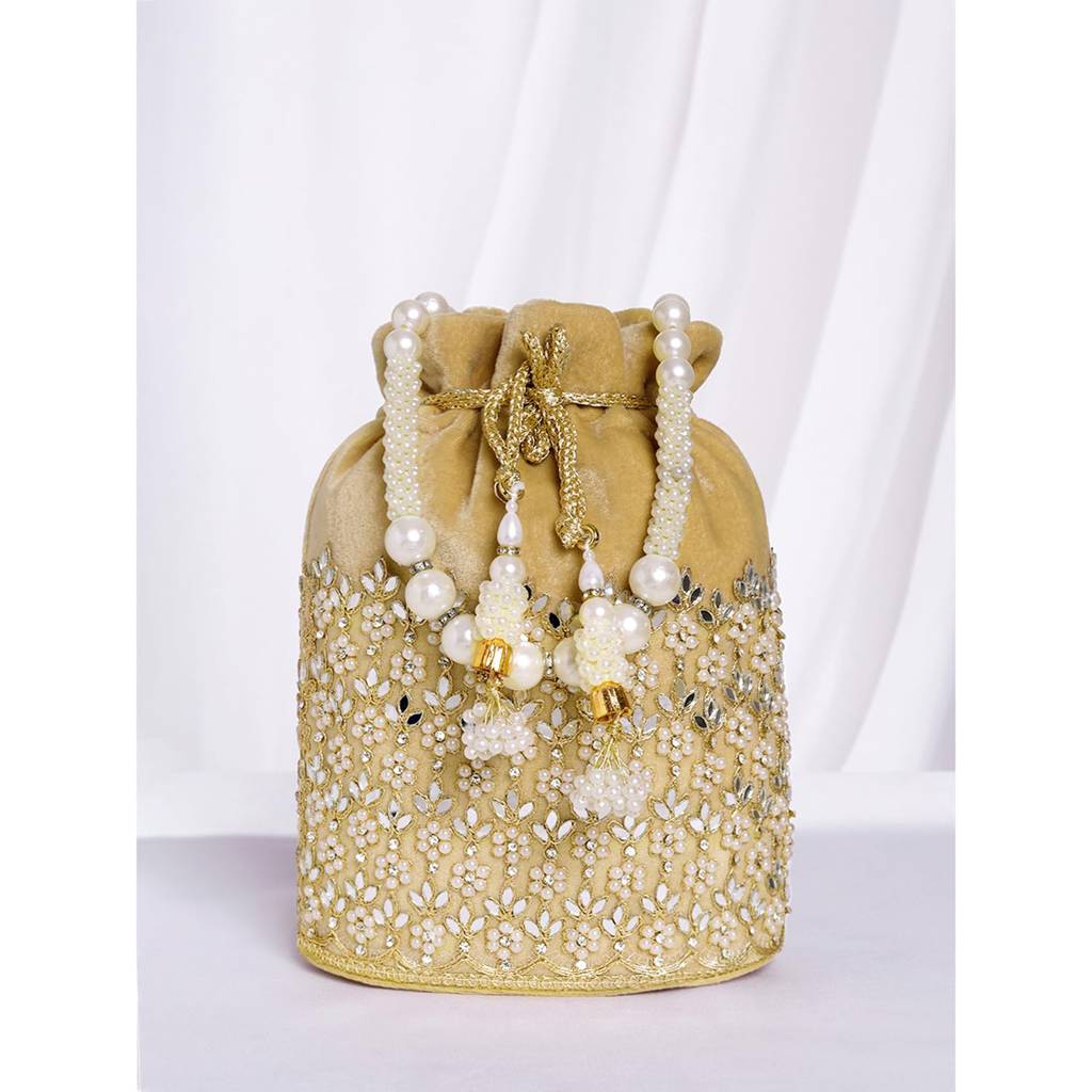 Potli Purses For Women Handmade Evening Handbag Stylish Bridal Fashion Wristlet Bag For Girls (P46Br) : P46G-F