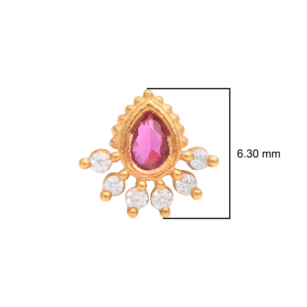 Floral Nose Pin - Sterling Silver Gold Plated : NP-00125_SW277_925S_REDCZ