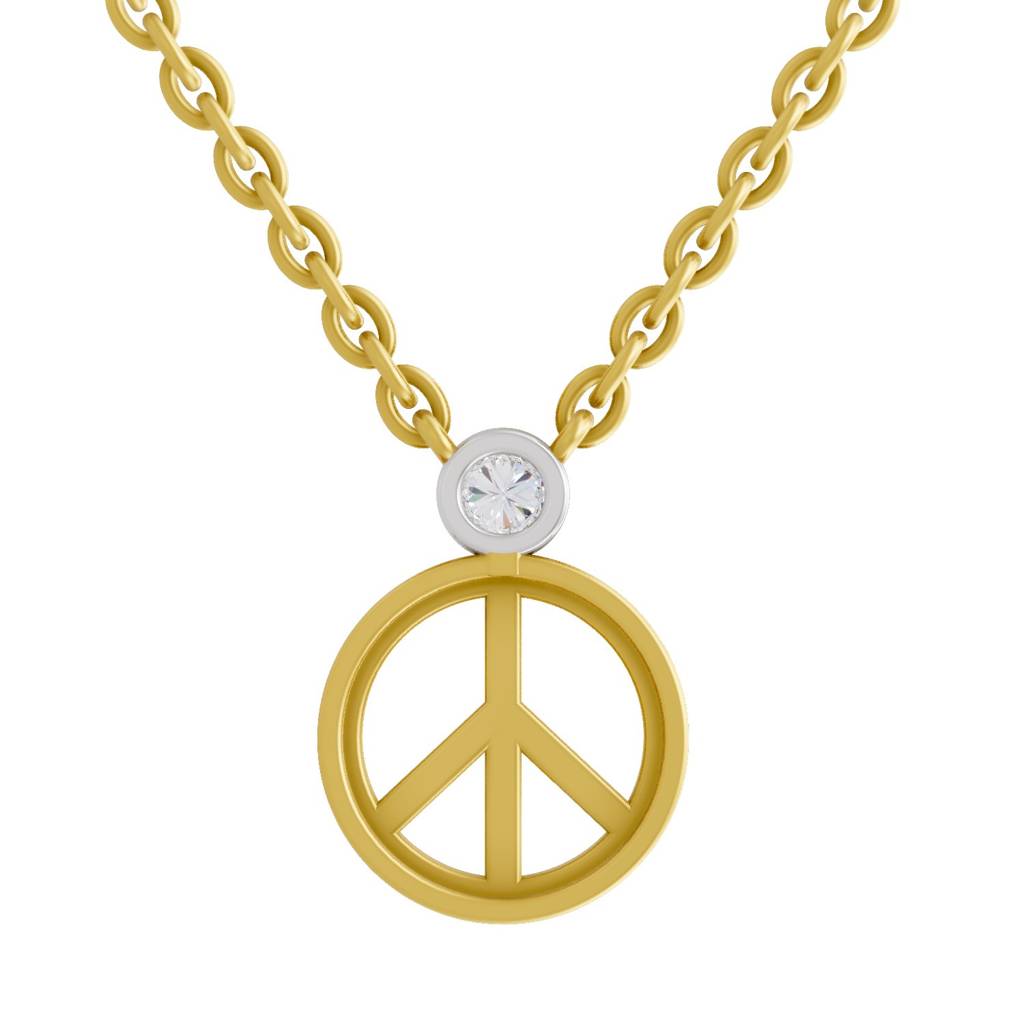 Lab Grown Diamond 0.07Ct Round 925 Sterling Silver Gold Plated Peace Necklace : SQN19738-NK-925S-007CT
