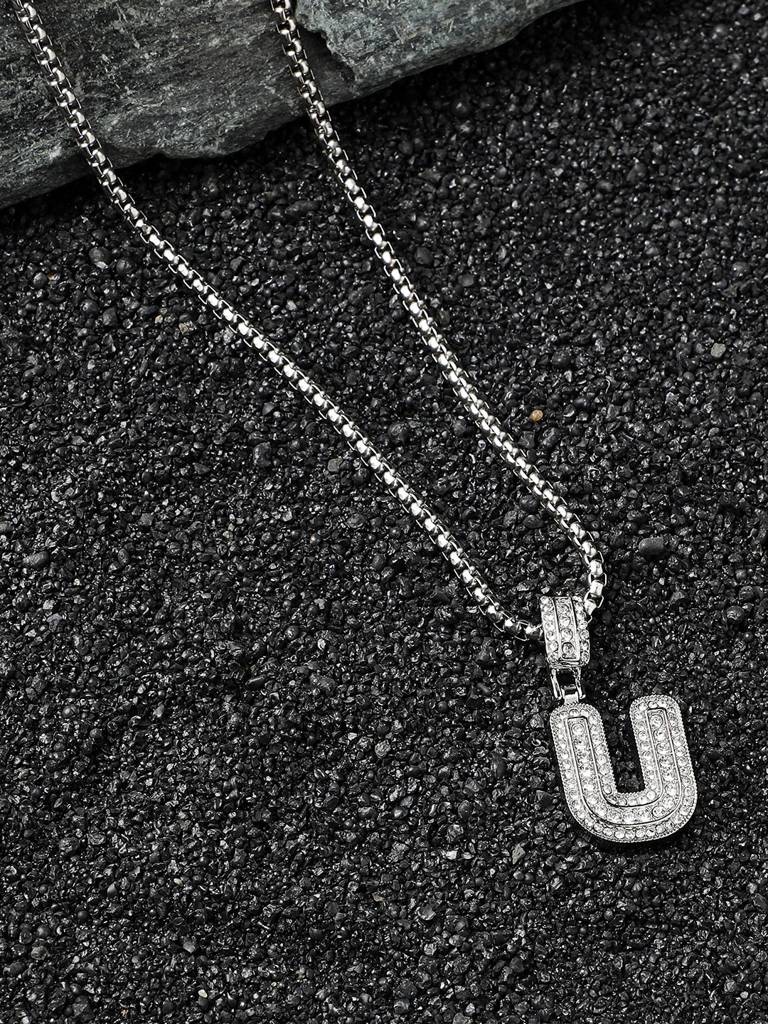 Men'S Embellished Alphabet Pendant Necklace - Silver : FANC1071-U