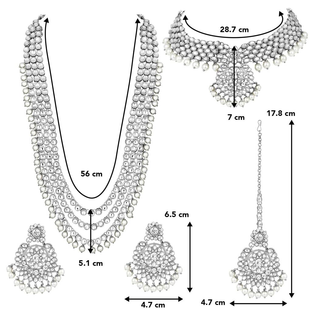 18K Gold Plated Kundan Faux Bead Bridal Necklace Jewellery Set For Women Girls : PF25BR106RW