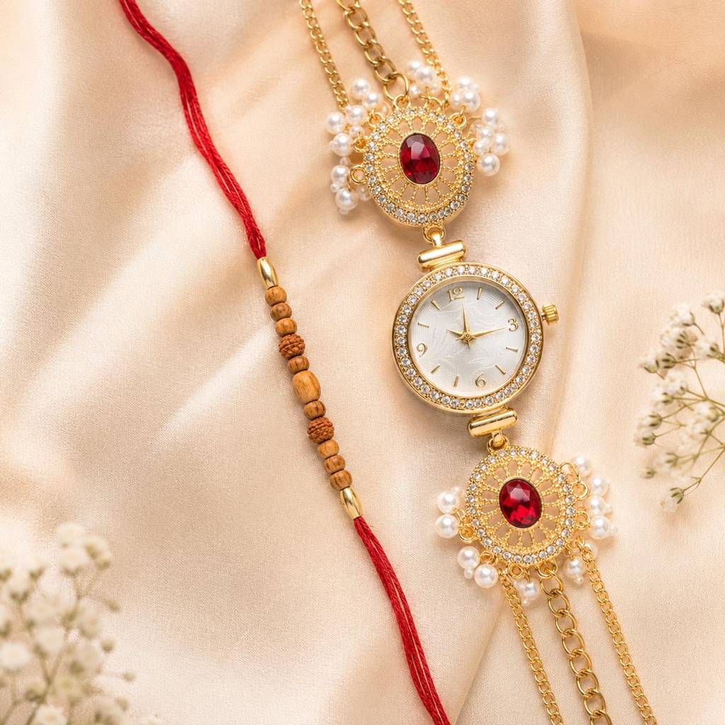 Elina - 18K Gold Plated, Anti Tarnish, Rakhi Gift Combo For Women : RAKHI02