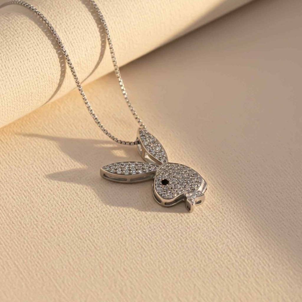 Silver Cz Bunny Charm Pendant : ZLP-1155