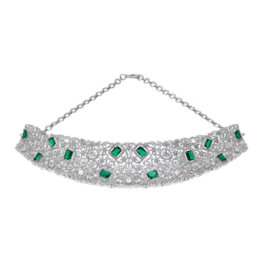 Cz Elegance Green And White Gems Necklace Set : 8905124459104