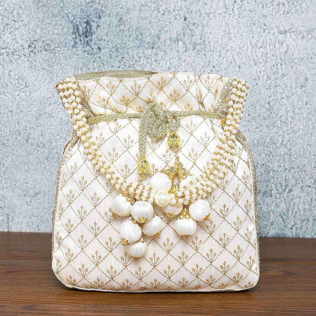 Zari Sequence Potli Bag For Women Stylish Handmade Wristlet Handbag Bridal Purse : P26W