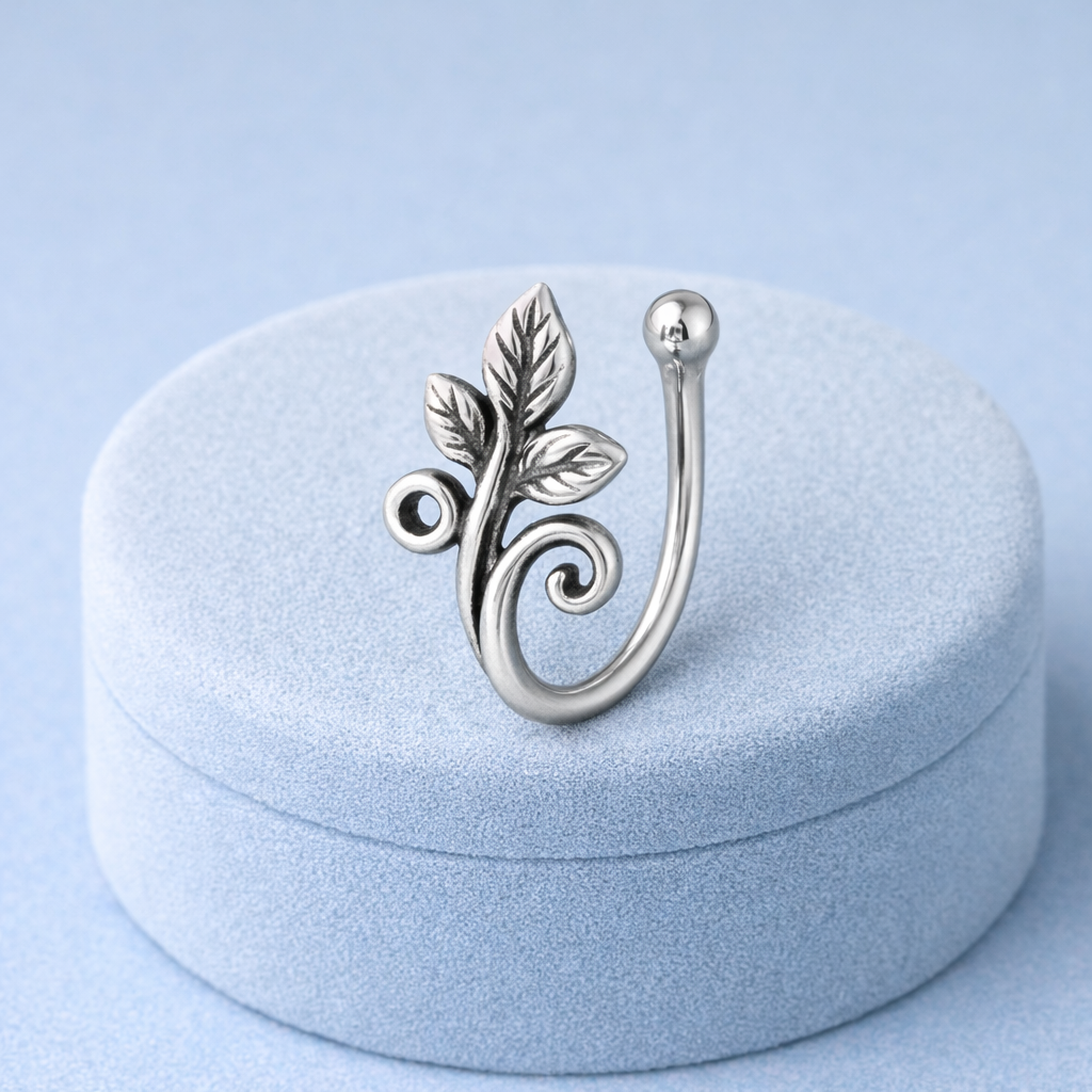 Leaf & Vine Clip-On Nose Pin 925 Sterling Silver Oxidized : CNP-0003
