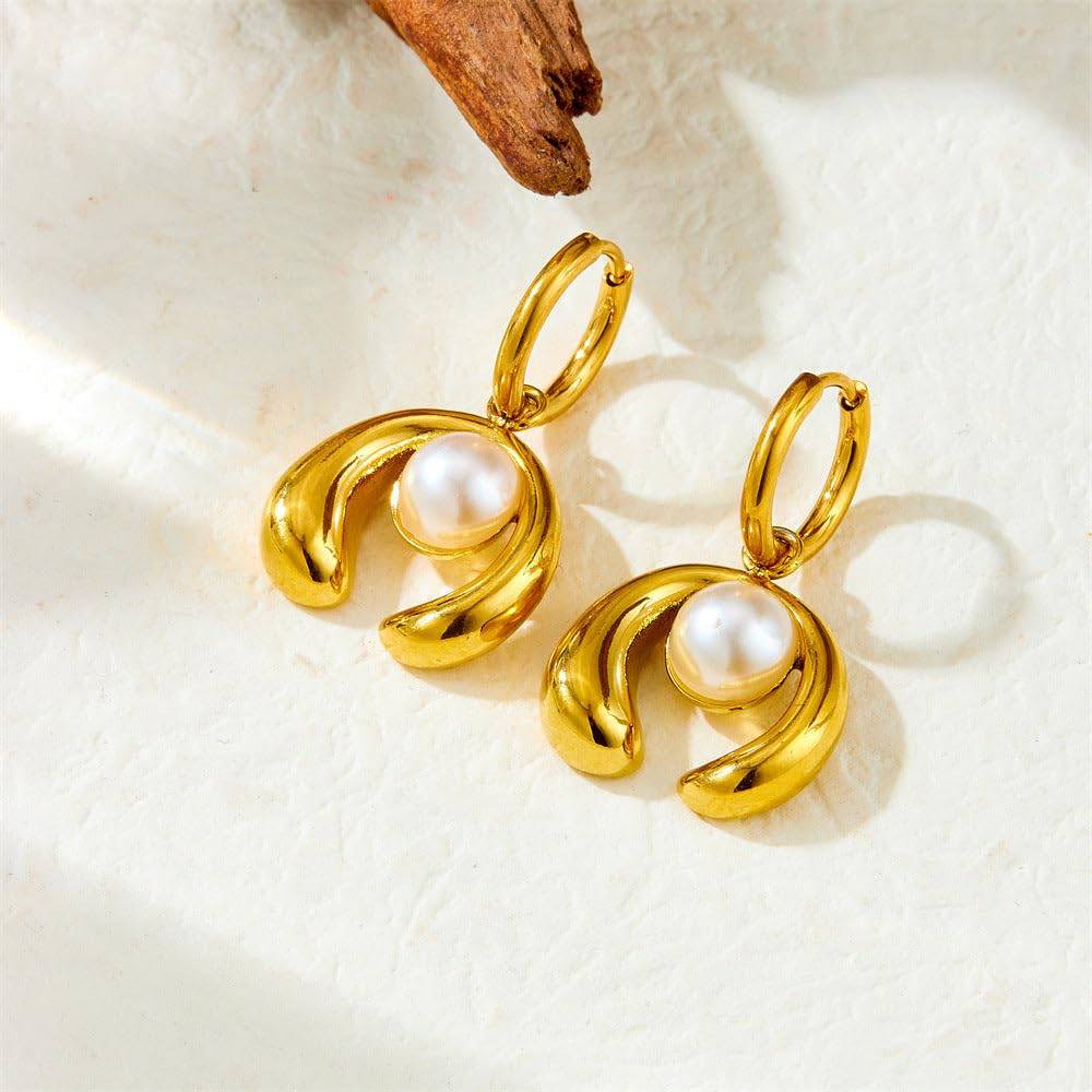 Amara Orb Pearl Earrings - Gold | 18K Gold Plated | Waterproof, Hypoallergenic & Anti-Tarnish : DSVDYJ05250102