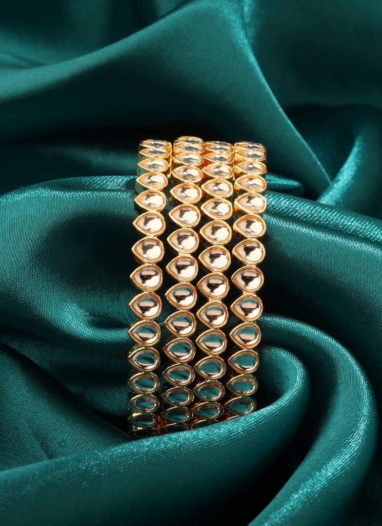 Modern Oval Shape White Kundan Stone Gold Plated Set Of 2 Bangle Set For Women And Girls : 6BG11_GOLD_210
