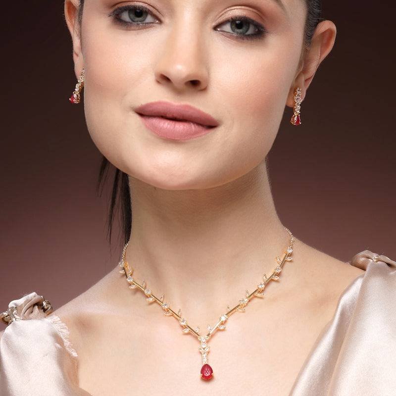 Exquisite Regal American Diamond Teardrop Necklace Set – Lightweight Majestic Jewelry For Bridesmaids & Cock : AD-854-IGRBNKER