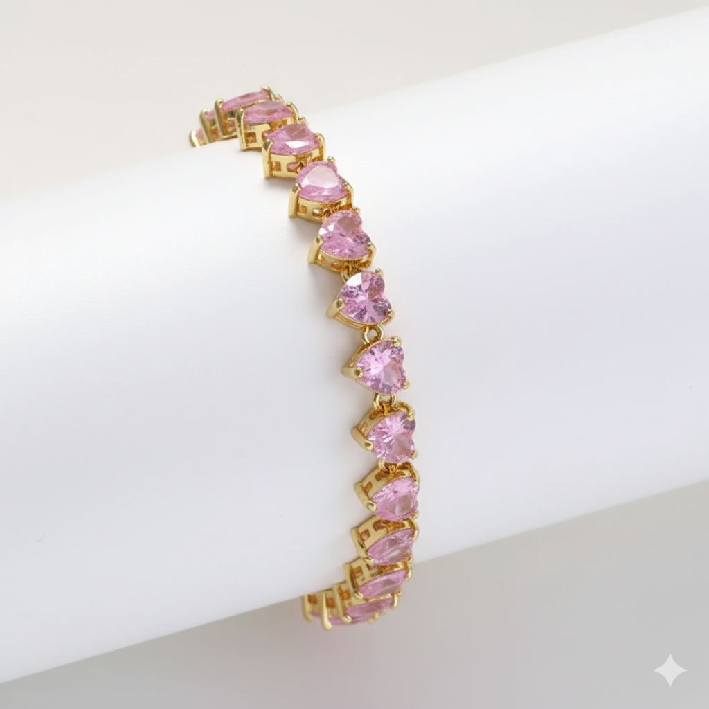 Heartstrings Diamond Tennis Bracelet - Pink : BS14611-G-PK